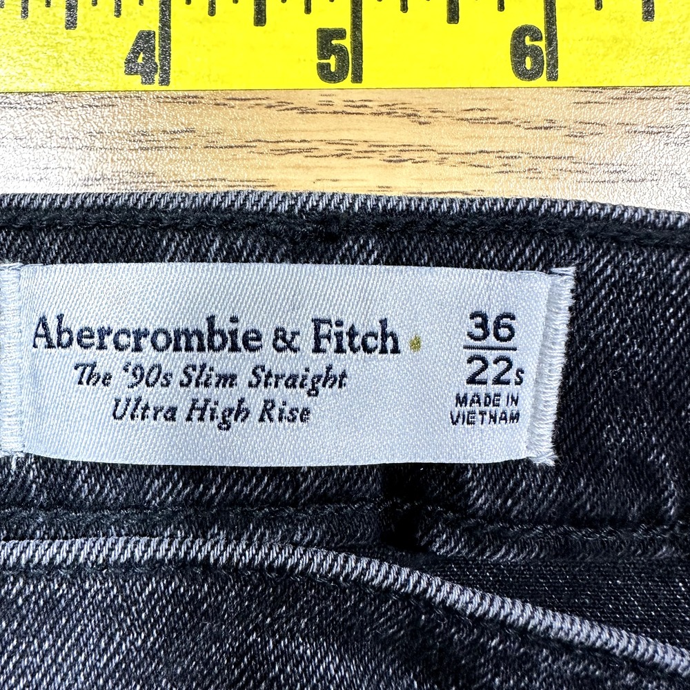 Abercrombie & Fitch The 90s Slim Straight‎ Ultra High Rise Jeans 36/22S Charcoal - Picture 7 of 10